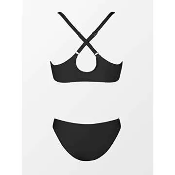 CUPSHE Bikini Set for Women Two Piece Swimsuit V Neck Knot Crisscross Low Waist Bathing Suit L, Black