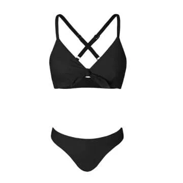 CUPSHE Bikini Set for Women Two Piece Swimsuit V Neck Knot Crisscross Low Waist Bathing Suit L, Black