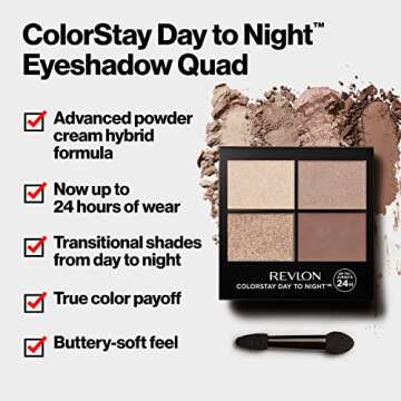 Revlon ColorStay Day to Night Eyeshadow Quad, Valentine's Day Makeup Gifts for Women, Longwear Shadow Palette with Transitional Shades and Buttery Soft Feel, Crease & Smudge Proof, 555 Moonlit
