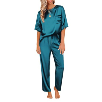 Ekouaer Women's Silk Satin Pajamas Set - Luxurious Green 2-Piece Sleepwear