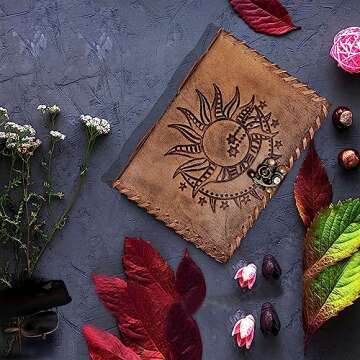 Handmade Leather Journal | Sun and Moon Journal | Stars Journal | 5 x 7 Inch Leather Journal for Wom...
