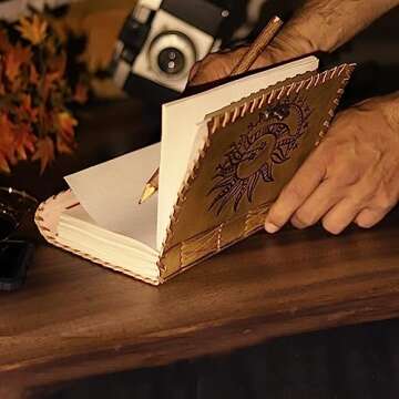 Handmade Leather Journal with Sun and Moon Design - Unique and Versatile