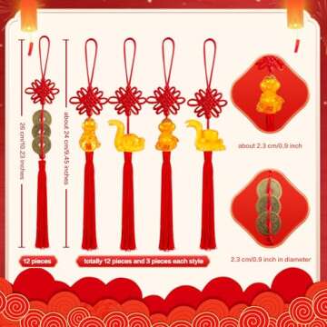llxieym 24 Pieces Lunar New Year Tassels Chinese Knot Tassel Chinese New Year Snake Tassel Ornaments...