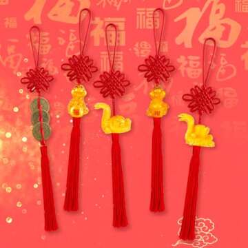 llxieym 24 Pieces Lunar New Year Tassels Chinese Knot Tassel Chinese New Year Snake Tassel Ornaments Chinese New Year Feng Shui Tassel Decorations for Home Decoration (Snake B)
