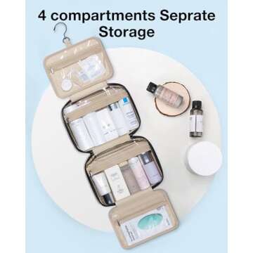 BAGSMART Travel Toiletry Bag Hanging Travel Makeup Organizer Cosmetic Bag Makeup Bag for Full Sized Toiletries, Basic-Pink