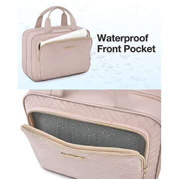 BAGSMART Travel Toiletry Bag Hanging Travel Makeup Organizer Cosmetic Bag Makeup Bag for Full Sized Toiletries, Basic-Pink