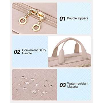 BAGSMART Travel Toiletry Bag Hanging Travel Makeup Organizer Cosmetic Bag Makeup Bag for Full Sized Toiletries, Basic-Pink