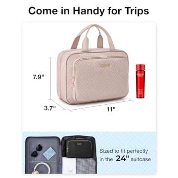 BAGSMART Travel Toiletry Bag Hanging Travel Makeup Organizer Cosmetic Bag Makeup Bag for Full Sized Toiletries, Basic-Pink