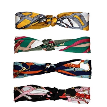 4 Pack Printed Retro Style Cross Knot Hair Band Elastic Headwrap Twisted Cute Hair Accessories