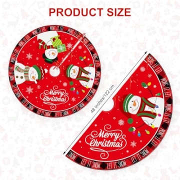 48 Inch Merry Christmas Tree Skirt - Large Red Xmas Tree Skirts Mat Decoration, Cute Winter Snowman ...
