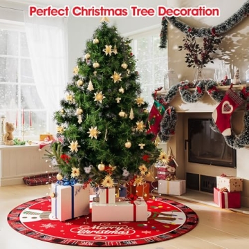 48 Inch Merry Christmas Tree Skirt - Large Red Xmas Tree Skirts Mat Decoration, Cute Winter Snowman Round Skirt for Indoor Outdoor Home Christmas Tree Decorations Holiday Party Decor