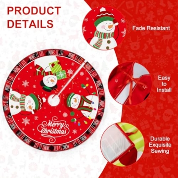 48 Inch Merry Christmas Tree Skirt - Large Red Xmas Tree Skirts Mat Decoration, Cute Winter Snowman Round Skirt for Indoor Outdoor Home Christmas Tree Decorations Holiday Party Decor