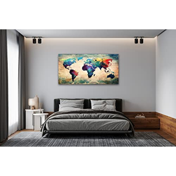 Baisuwallart Abstract World Map Canvas Art - Vivid & Ready to Hang