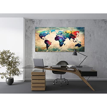 Baisuwallart Abstract World Map Canvas Art - Vivid & Ready to Hang