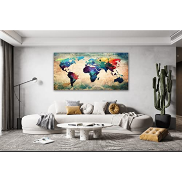 Baisuwallart Abstract World Map Canvas Art - Vivid & Ready to Hang
