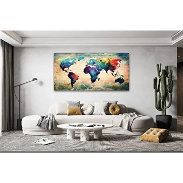 Baisuwallart Abstract World Map Canvas Art - Vivid & Ready to Hang