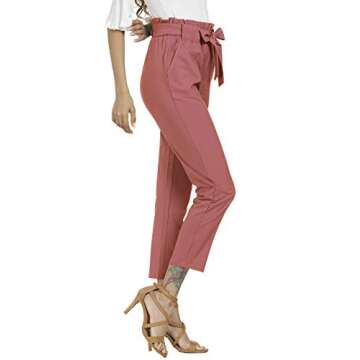 Freeprance Women's Pants Casual Trouser Paper Bag Pants Elastic Waist Slim Pockets BRN XS Red