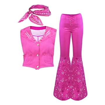 Naywig Cowgirl Outfit 70s 80s Hippie Disco Costume Pink Flare Pant Halloween Cosplay For Women Girls...