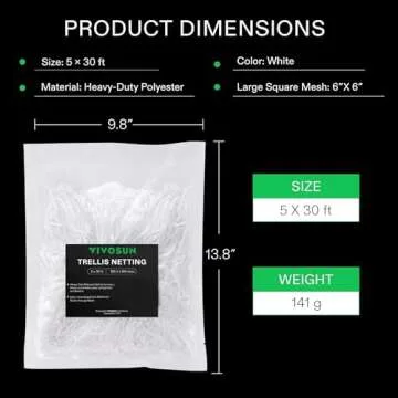 VIVOSUN 5 x 30 ft. Plant Trellis Netting, Heavy-Duty Polyester Grow Net for Garden with Square Mesh for Climbing Plants, Vegetables, Fruits, and Flowers, 1-Pack