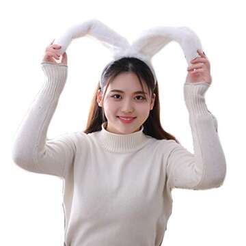 YARUODA White Rabbit Ear Headband Cosplay Party Costume Fits Adults & Children, White