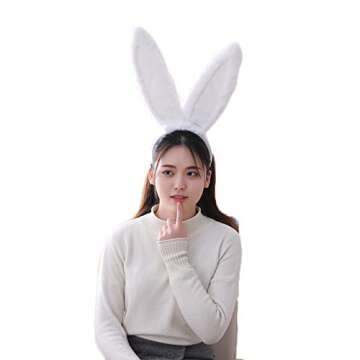 YARUODA White Rabbit Ear Headband Cosplay Party Costume Fits Adults & Children, White