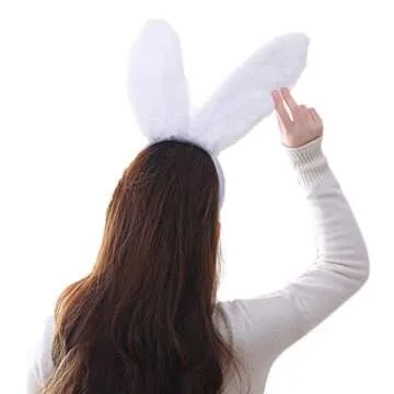 YARUODA Adjustable White Rabbit Ear Headband for All