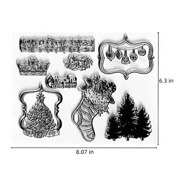 Christmas Tree Socks Bell Clear Stamps Music Note Pattern Transparent Seal Stamps for Holiday Card M...