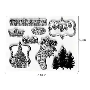 Christmas Tree Socks Bell Clear Stamps Music Note Pattern Transparent Seal Stamps for Holiday Card M...