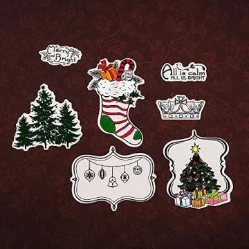 Christmas Tree Socks Bell Clear Stamps Music Note Pattern Transparent Seal Stamps for Holiday Card Making Decoration and DIY Scrapbooking Album DIY Crafts