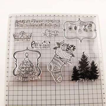 Christmas Tree Socks Bell Clear Stamps Music Note Pattern Transparent Seal Stamps for Holiday Card Making Decoration and DIY Scrapbooking Album DIY Crafts