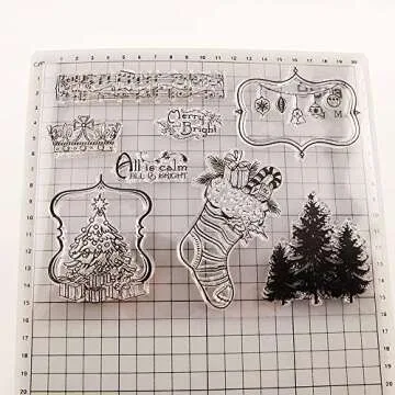 Christmas Tree Socks Bell Clear Stamps Music Note Pattern Transparent Seal Stamps for Holiday Card Making Decoration and DIY Scrapbooking Album DIY Crafts