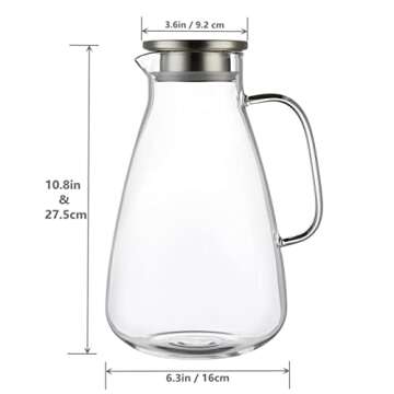Purefold Glass Pitcher with Lid, Large Iced Tea Water Pitcher, Easy Clean Heat Resistant Borosilicat...
