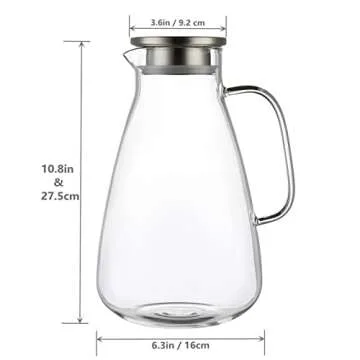 Purefold Glass Pitcher with Lid, Large Iced Tea Water Pitcher, Easy Clean Heat Resistant Borosilicat...