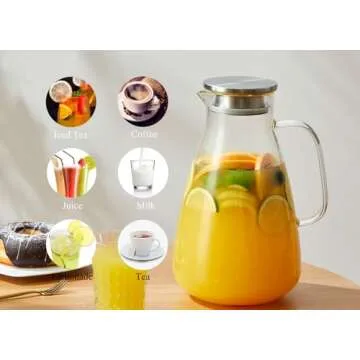 Purefold Glass Pitcher with Lid, Large Iced Tea Water Pitcher, Easy Clean Heat Resistant Borosilicate Glass Jug with Stainless Steel Lid for Juice, Milk, Cold or Hot Beverages - 100oz