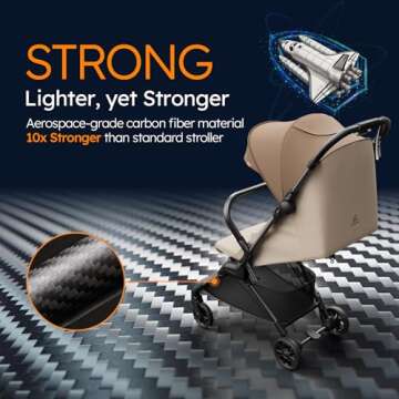 Lightweight Baby Strollers for Airplane, Ultra-Compact Travel Stroller, Light & Strong Portable Toddler Stroller with Carbon Fiber Frame and UPF 50+ Waterproof Fabric, Only 9.9 lbs, Brown