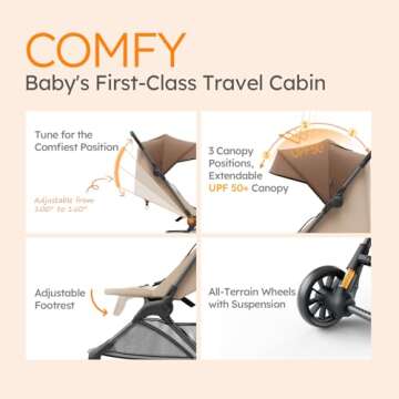 Lightweight Baby Strollers for Airplane, Ultra-Compact Travel Stroller, Light & Strong Portable Toddler Stroller with Carbon Fiber Frame and UPF 50+ Waterproof Fabric, Only 9.9 lbs, Brown