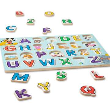 Melissa & Doug Disney Classics Alphabet Wooden Peg Puzzle (26 pcs)