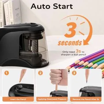 STAGEEK Electric Pencil Sharpener, Automatic Pencil Sharpener Plug in for No.2/Colored Pencils(6-8mm), USB/Battery Operated Pencil Sharpener for School/Classroom/Office/Home (Black)