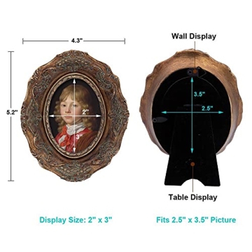 Small Antique 2.5 x 3.5 Oval Picture Frame for Vintage Decor