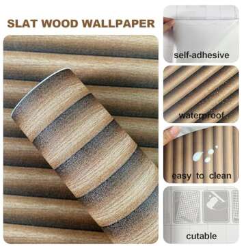 weiseni Peel and Stick Wallpaper Contact Paper Wood Grain Slat Panels Countertops Modern Removable R...
