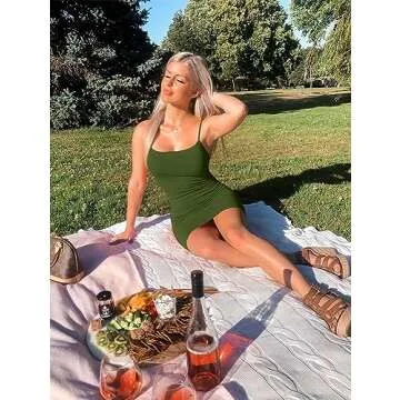 LCNBA Sexy Spaghetti Strap Tank Dress Basic Backless Bodycon Club Party Mini Dress S Army Green