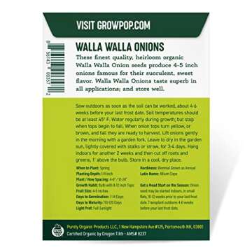 Organic Walla Walla Onion Seeds - USDA Organic Non-GMO