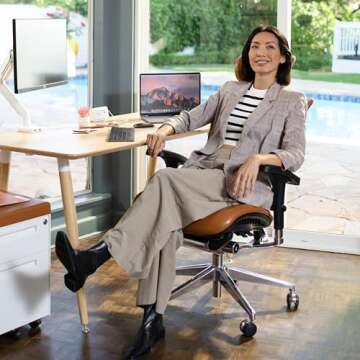 X-Chair X4 High End Executive Chair, Cognac Leather with Headrest - Ergonomic Office Seat/Dynamic Va...