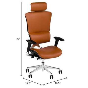 X-Chair X4 High End Executive Chair, Cognac Leather with Headrest - Ergonomic Office Seat/Dynamic Variable Lumbar Support/Floating Recline/Stunning Aesthetic/Adjustable/Perfect for Office or Boardroom
