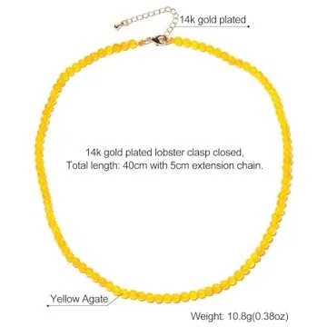 Lightock Simple 4mm Gemstones and Crystals Beaded Necklace Adjustable Choker Necklaces for Women Gifts (Yellow Agate)