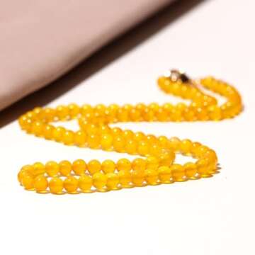 Lightock Simple 4mm Gemstones and Crystals Beaded Necklace Adjustable Choker Necklaces for Women Gifts (Yellow Agate)