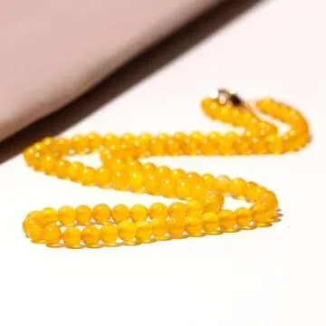 Lightock Simple 4mm Gemstones and Crystals Beaded Necklace Adjustable Choker Necklaces for Women Gifts (Yellow Agate)