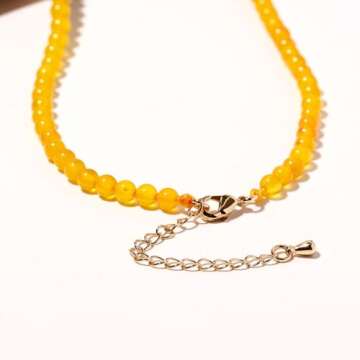 Lightock Simple 4mm Gemstones and Crystals Beaded Necklace Adjustable Choker Necklaces for Women Gifts (Yellow Agate)