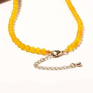 Lightock Simple 4mm Gemstones and Crystals Beaded Necklace Adjustable Choker Necklaces for Women Gifts (Yellow Agate)