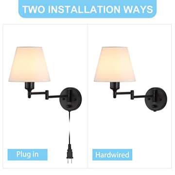 CASAVIDA Swing Arm Wall Lamp Vintage Wall Sconce Lighting 2 Pack for Home Decor Headboard Bathroom Bedroom Farmhouse Porch - Black (Bulb Not Included)